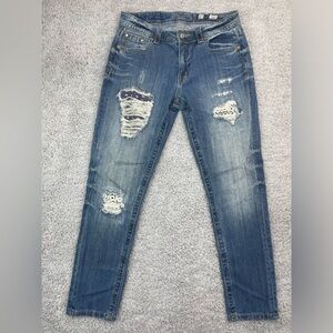 Miss Me Jeans Womens 27 Style # JB7262A Boyfriend Ankle Cut Out Distressing Gems
